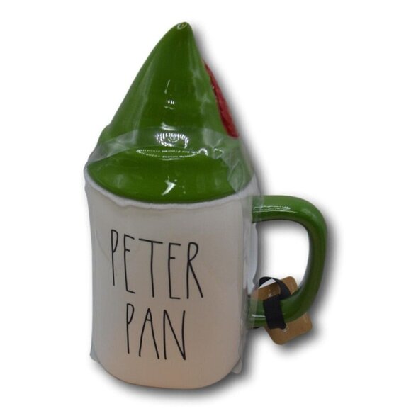 Rae Dunn Disney Peter Pan Disney Mug With Green Hat Topper - New - Picture 1 of 2
